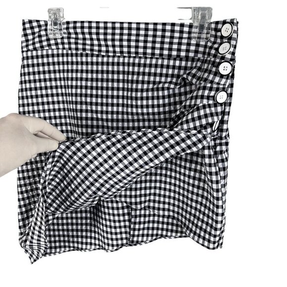 Zara Womens L Black White Gingham Mini Skirt Crossover Button Detail Coquette - Picture 7 of 15
